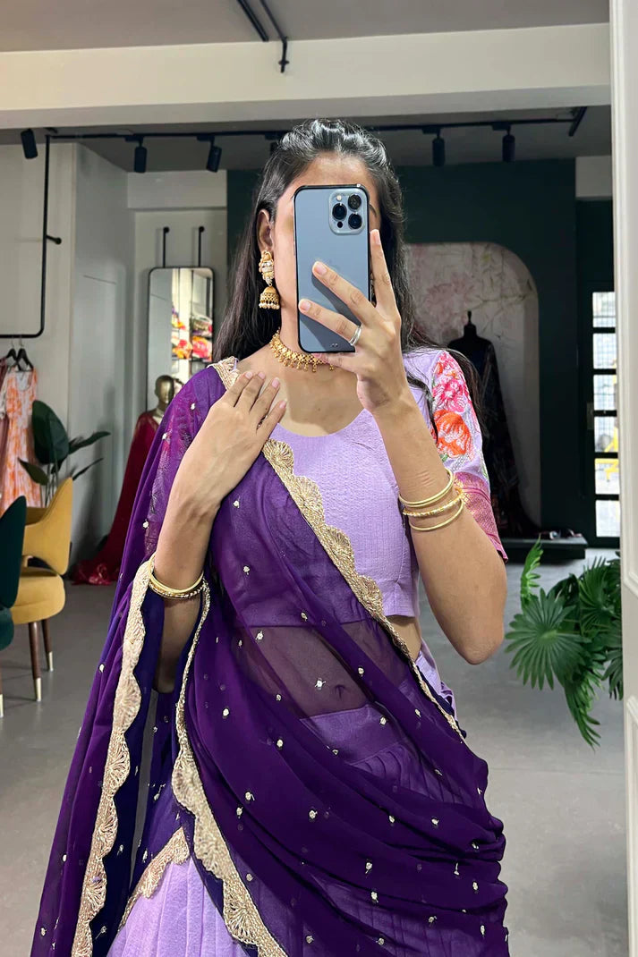 COTTON SILK THEREAD EMBROIDERED LEHENGA CHOLI WITH DUPATTAPFAB1105) (03)