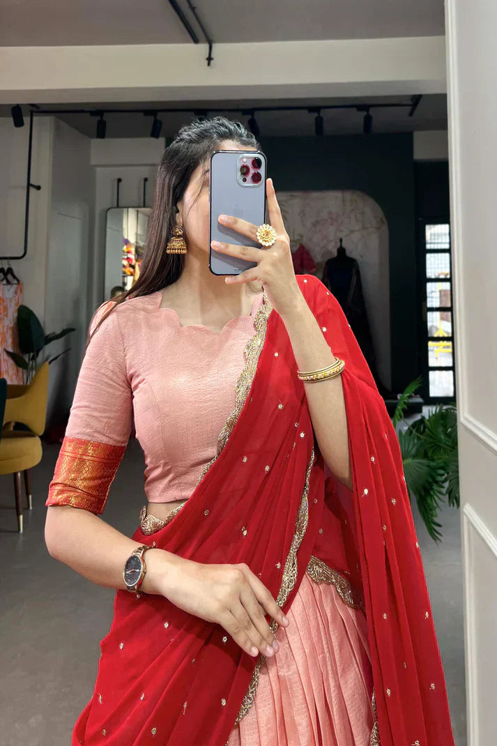 COTTON SILK THEREAD EMBROIDERED LEHENGA CHOLI WITH DUPATTAPFAB1105) (01)