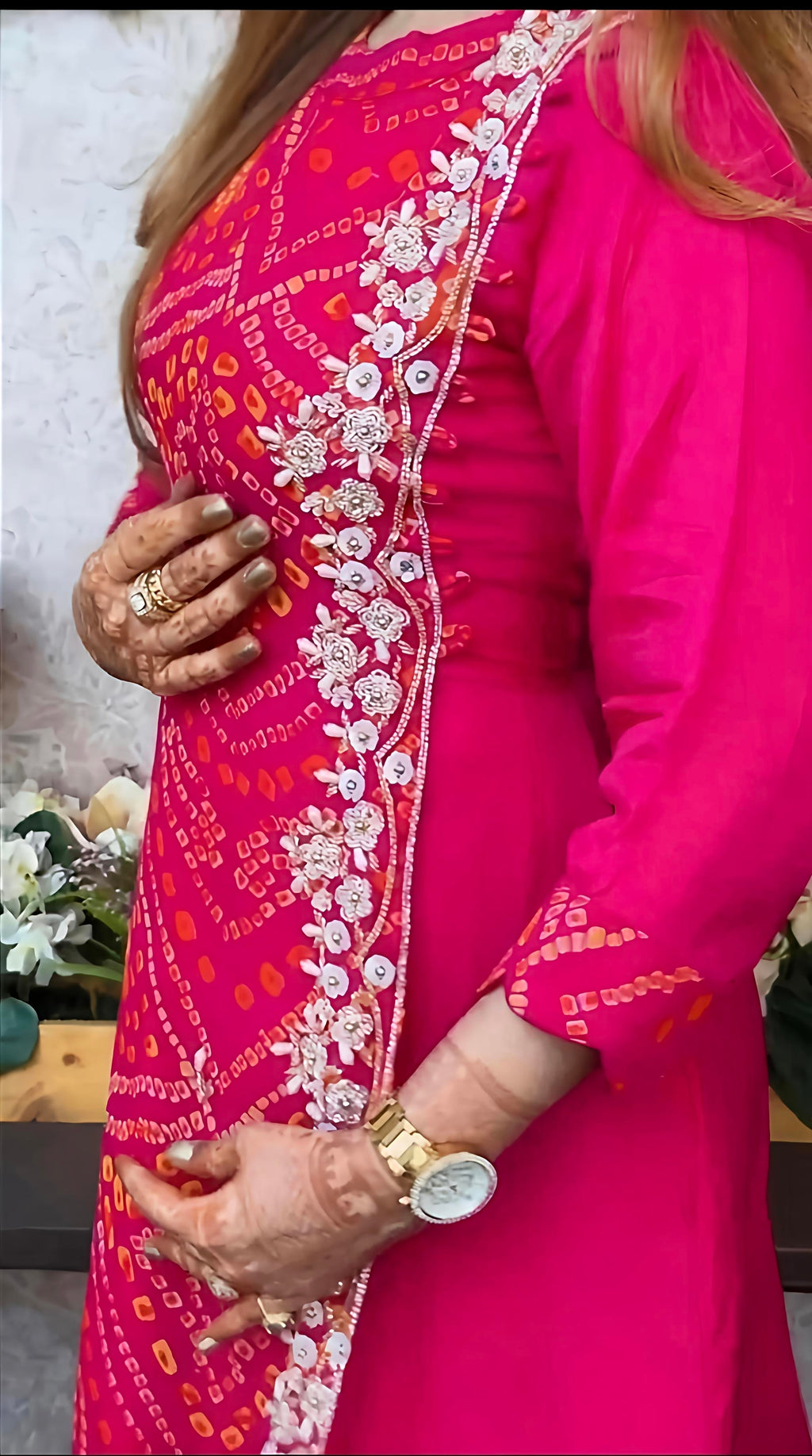 Export Pure Chinnon Silk Long Gown With Bhandej Heavy Hand Work Double Layer (RD027)