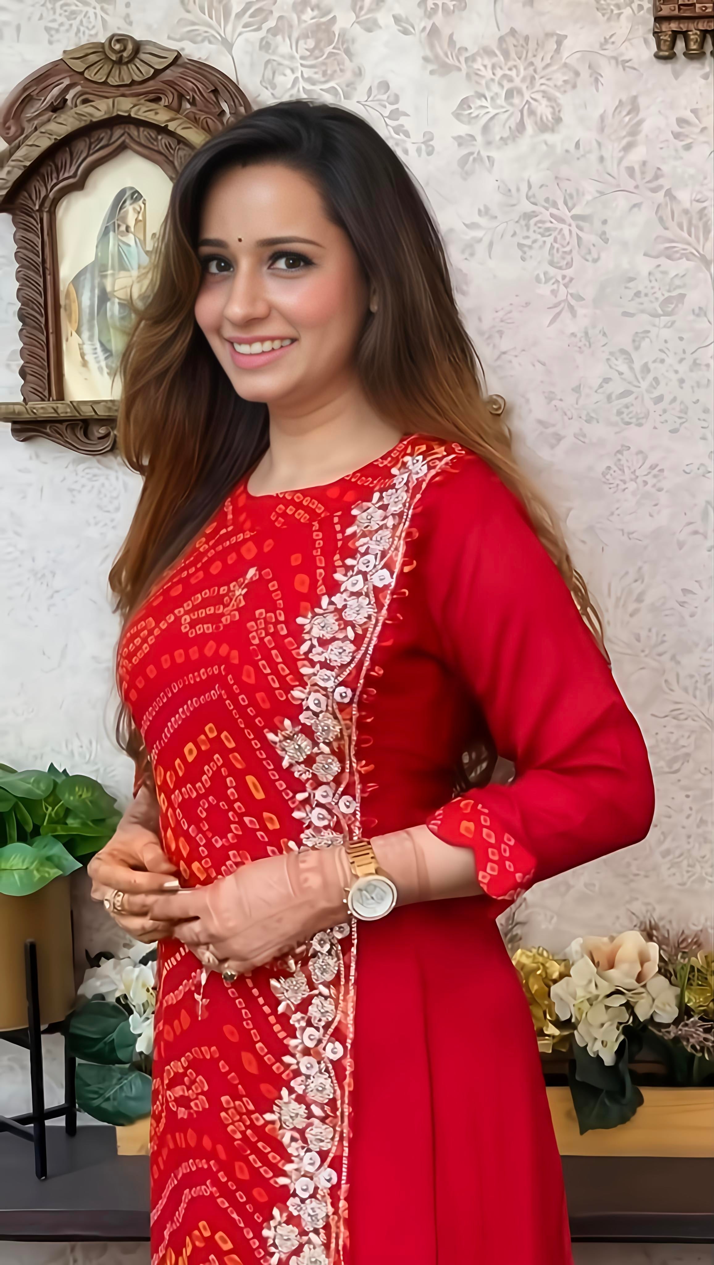 Export Pure Chinnon Silk Long Gown With Bhandej Heavy Hand Work Double Layer (RD026)