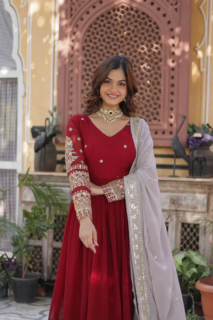 WEDDING SPECIAL FAUX BLOOMING GEORGETTE EMBROIDERED GOWN WITH DUPATTAPFAB1115)