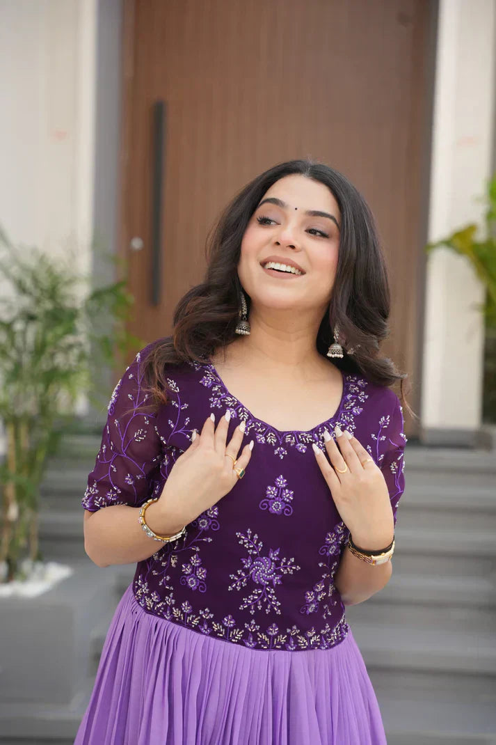 FAUX BLOOMING BEADS EMBROIDERED GOWNPFAB178)