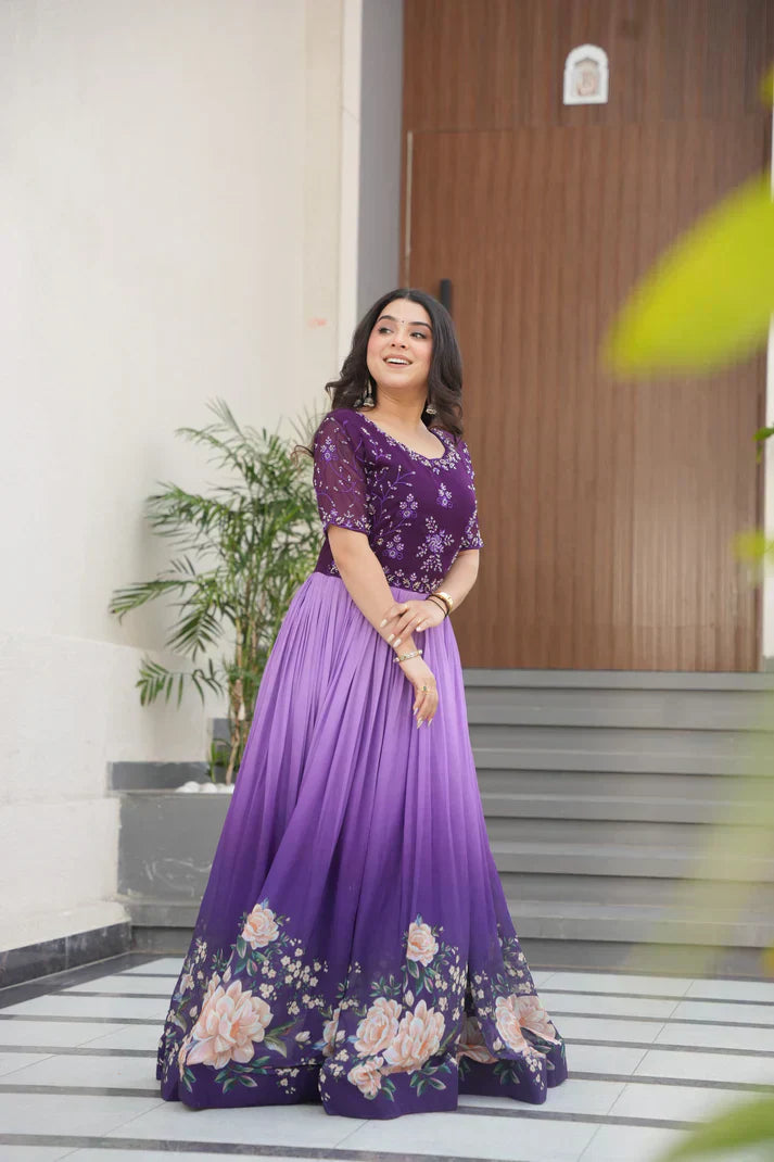 FAUX BLOOMING BEADS EMBROIDERED GOWNPFAB178)