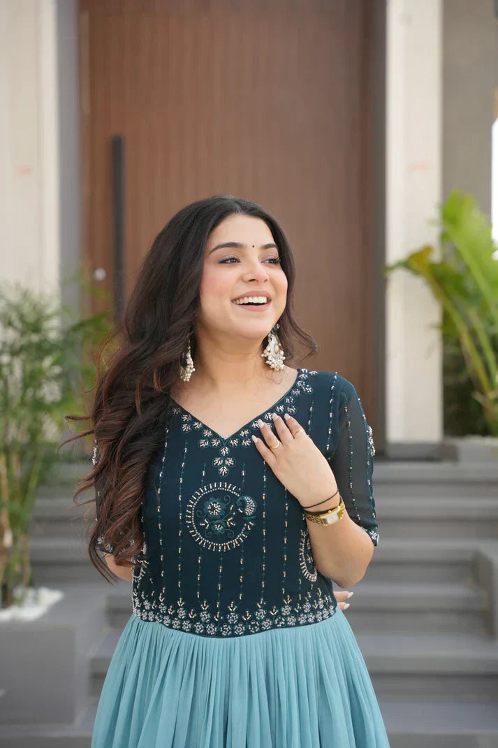 FAUX BLOOMING BEADS EMBROIDERED GOWNPFAB178) (01)