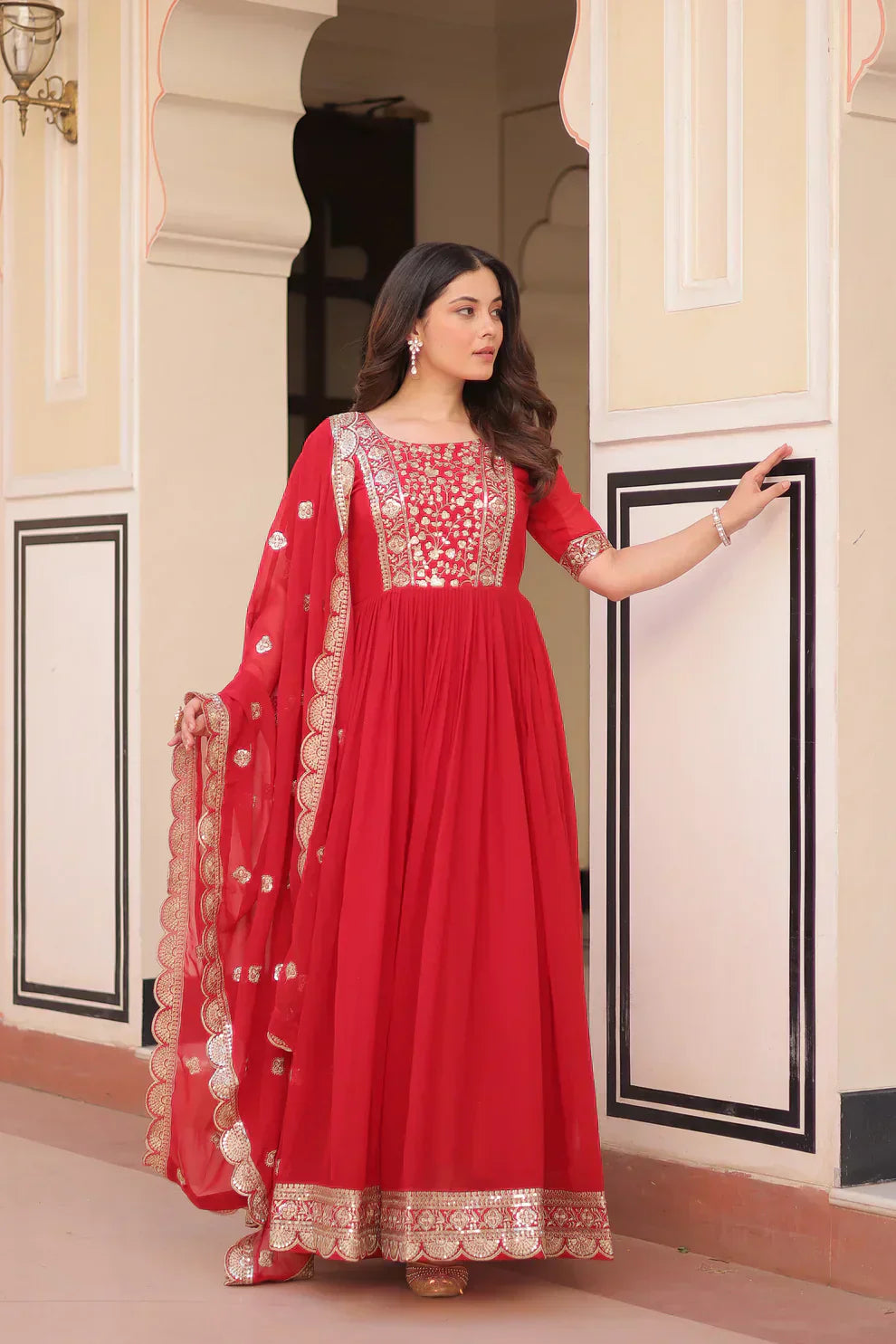 FESTIVE SPECIAL FAUX BLOOMING EMBROIDERED GOWN WITH DUPATTAPFAB1