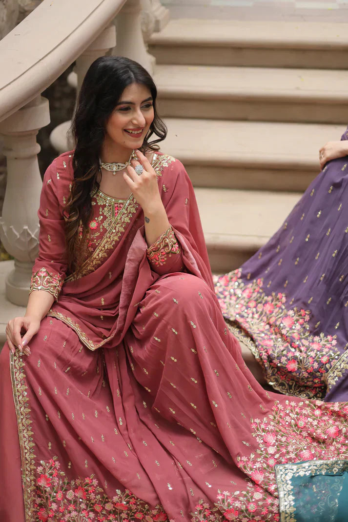 WEDDING SPECIAL FAUX GEORGETTE EMBROIDERED SHARARA WITH DUPATTAPFAB1126)(01)