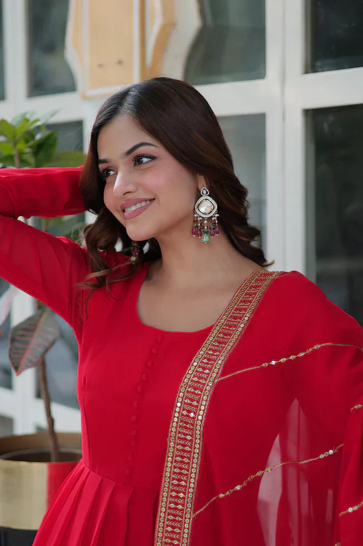 WEDDING SPECIAL FAUX BLOOMING GEORGETTE SEQUINS EMBROIDERD GOWN WITH DUPATTAPFAB1119) (01)