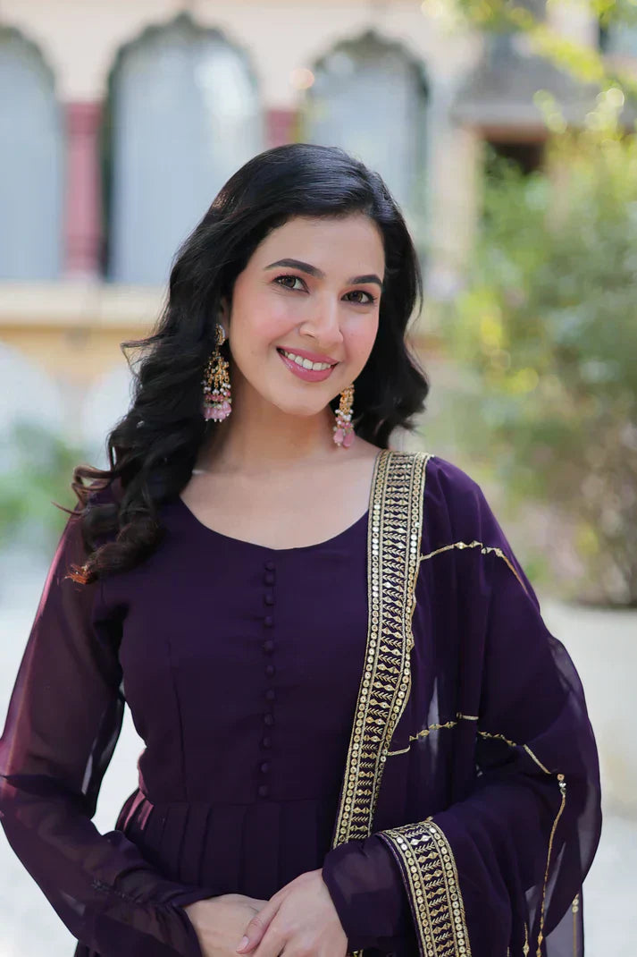 WEDDING SPECIAL FAUX BLOOMING GEORGETTE SEQUINS EMBROIDERD GOWN WITH DUPATTAPFAB1119)