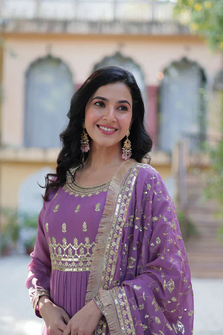 WEDDING SPECIAL STAR GEORGETTE ZARI SEQUINS EMBROIDERED GOWN WITH DUPATTA PFAB1117)