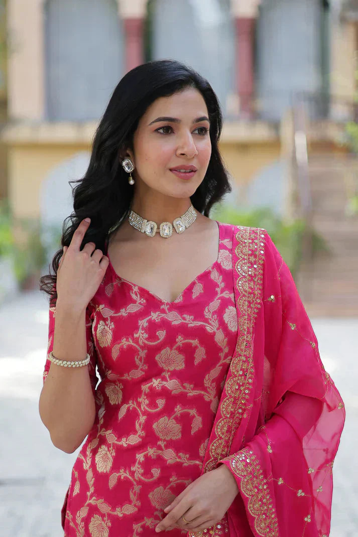 WEDDING SPECIAL VISCOSE GEORGETTE JACQUARD GHARARA SET WITH DUPATTAPFAB1120) (01)