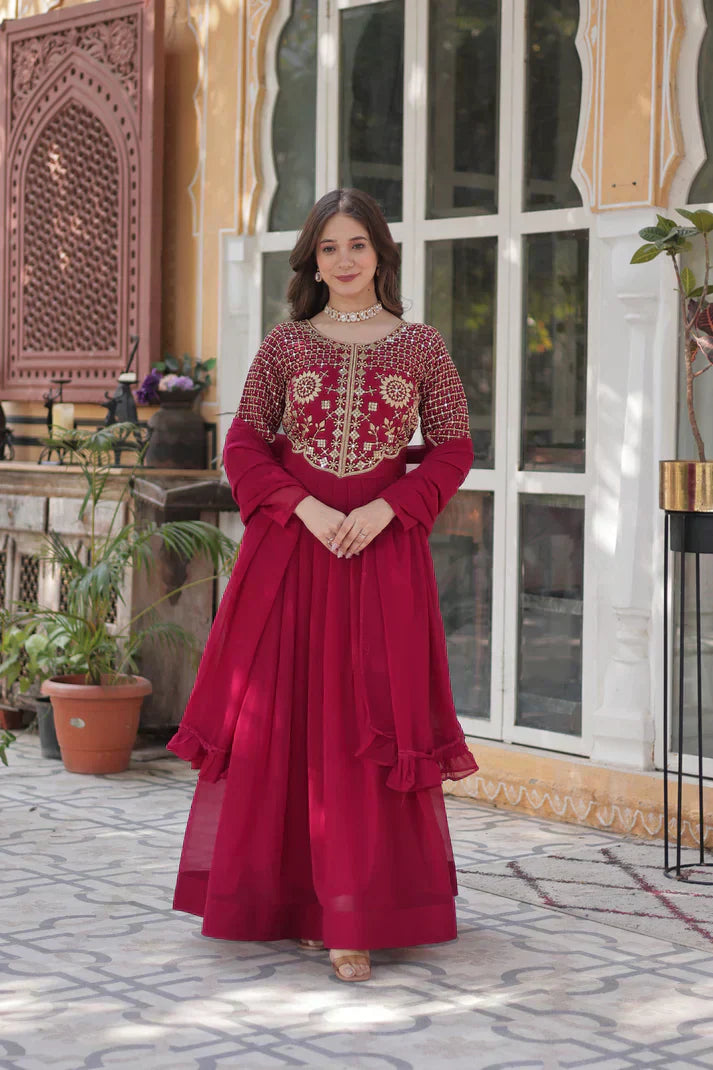 BLOOMING GEORGETTE EMBROIDERED GOWN WITH DUPATTAPFAB198)