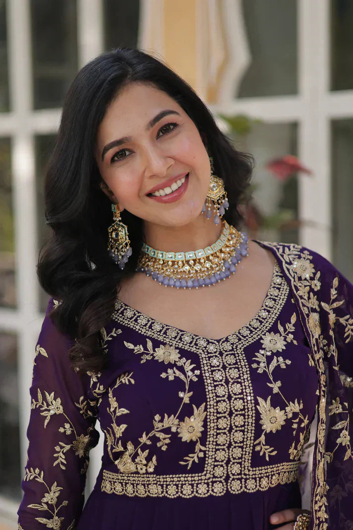 FAUX BLOOMING WITH SEQUANCE EMBROIDERED GOWN WITH DUPATTAPFAB186) (01)