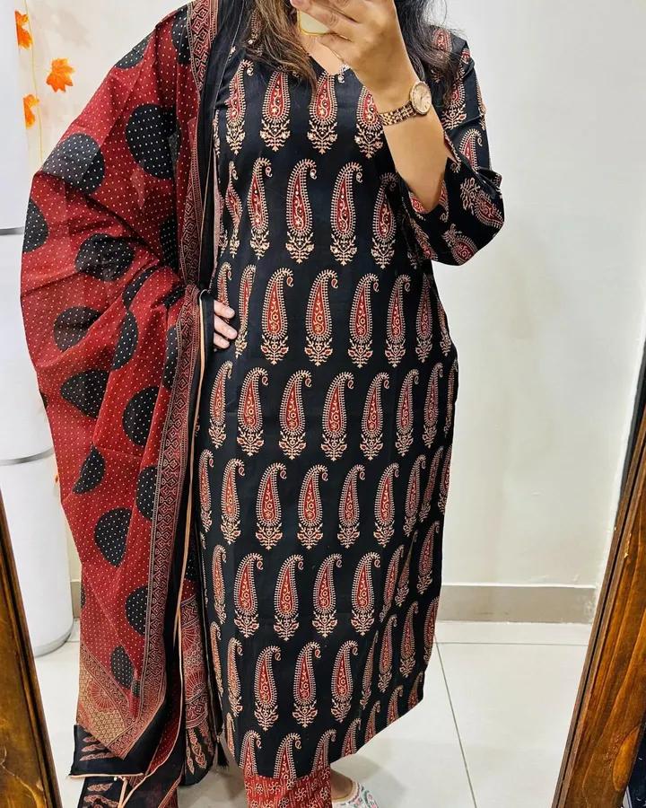 🌹🌹Pure fine Cotton fabric  Kurti with Pant with cotton 100-100 Dupatta🌹🌹(PFAB138)