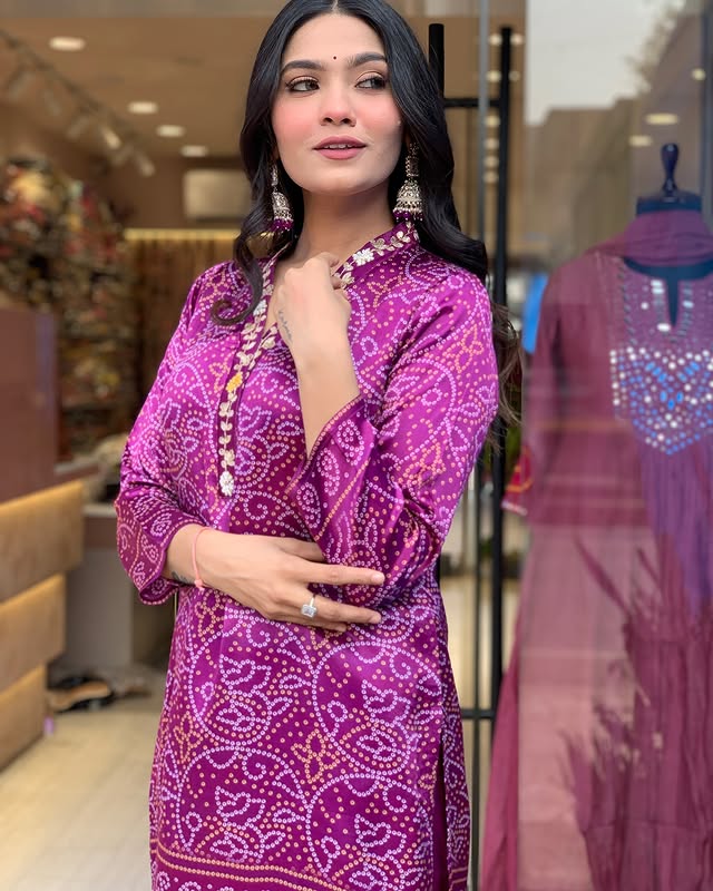 Beautiful Heavy quality Chinon Silk Fabric designer festive wear kurti pant and duppta (PFAB115)