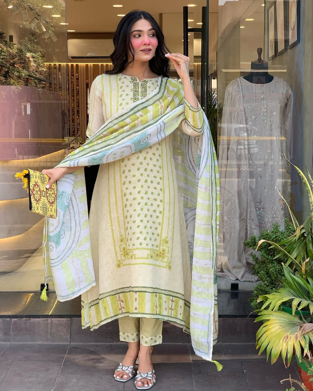 Chanderi-Silk Embroidered  Printed (PFAB1460)