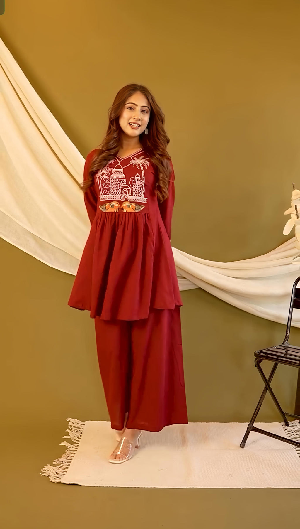 Beautiful Cotton slub Kurti with Pant set(PFAB1138)