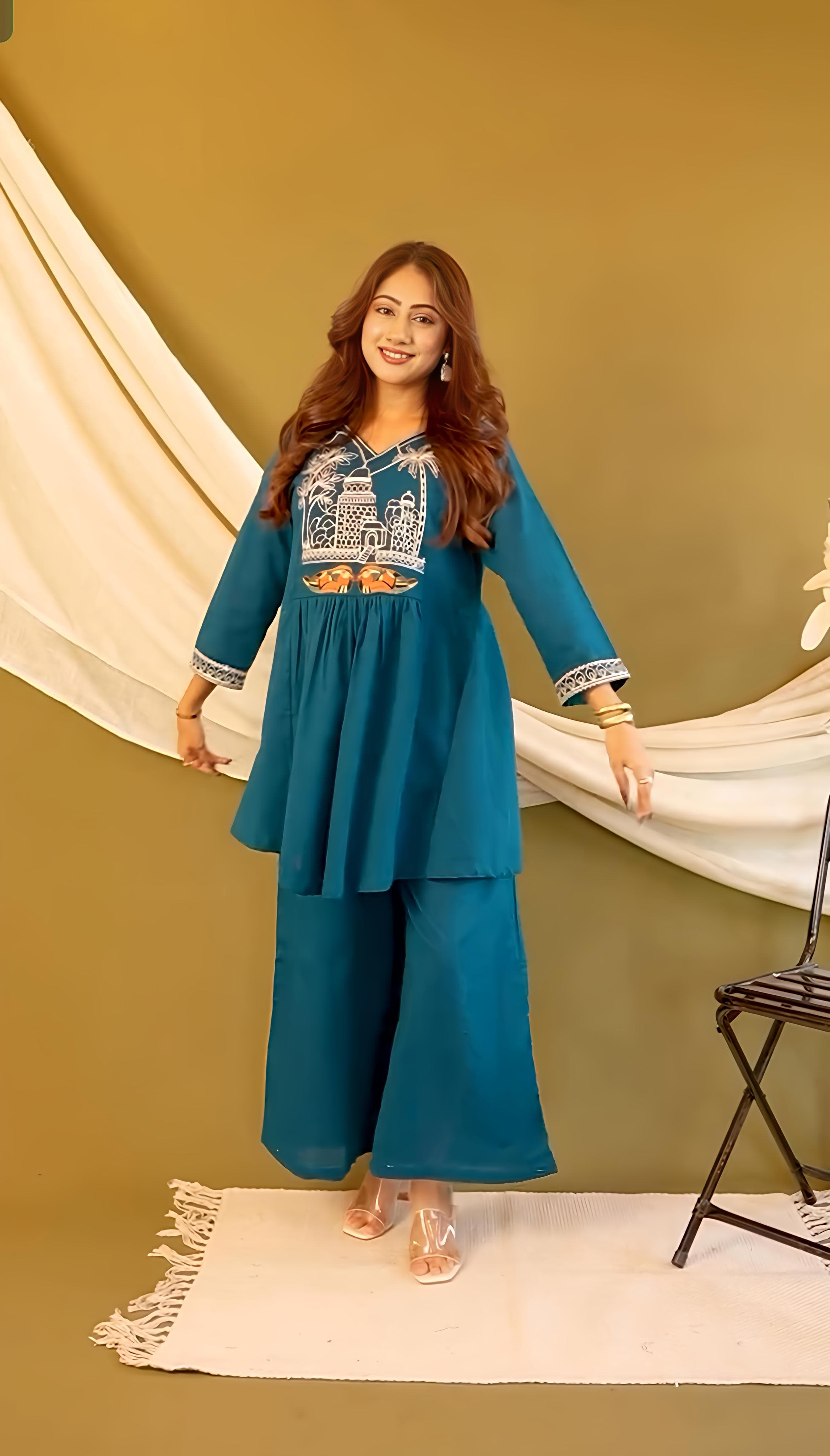 Beautiful Cotton slub Kurti with Pant set(PFAB1140)
