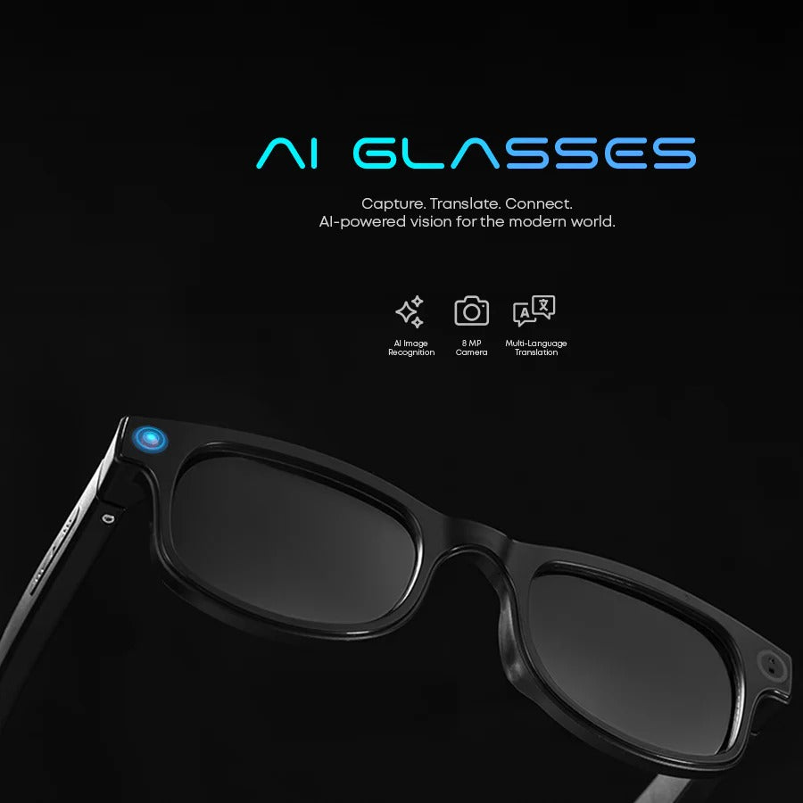 AI Glasses - 8MP Camera, 1200p 30fps Video Recording, Wi-Fi